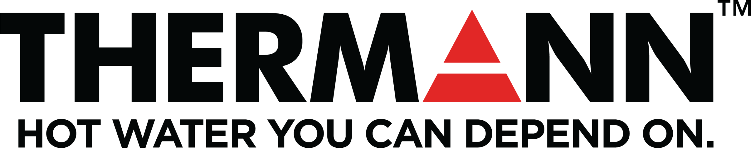 Thermann logo featuring a red triangle symbol and the slogan 'Hot Water You Can Depend On' below. Ideal for representing reliable hot water solutions.